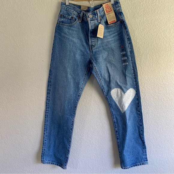 Levi's Denim - Levi’s 501 105 Straight Jean Heart Patch Denim Jeans